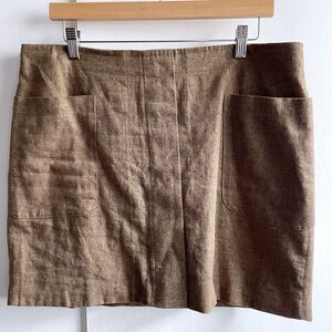 GAP Gold Bronze Metallic Brown Linen Cotton Mini Skirt Size 10 Academia Preppy